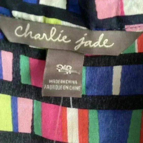 Charlie Jade Multi-Colored Geometric Print 100% Silk Tank Top Size S/ P Soft - Picture 6 of 14